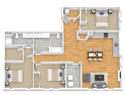 Floor plan for 3 beds, 2 baths, 1215 sqft